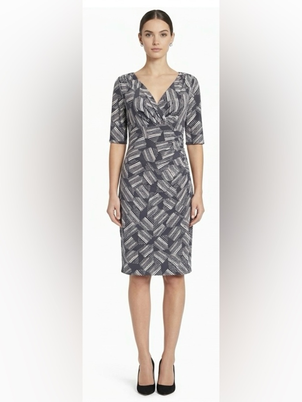 LAUREN Ralph Lauren Charcoal Chevron Print Wrap Dress — Sz 0